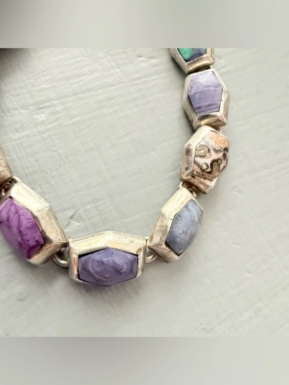 Vintage Taxco 925 Sterling Silver & Stone Bracelet - Picture 5 of 12